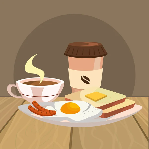 Köstliches Frühstück Über Holztisch Cartoon Vektor Illustration Grafik Design — Stockvektor