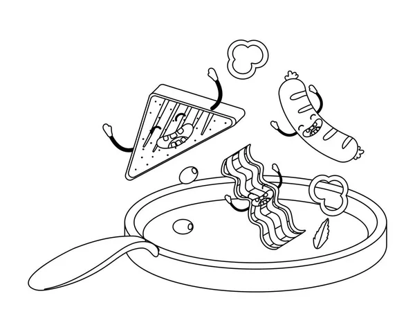 Смачні Інгредієнти Сніданку Сковороді Приготування Мультфільму Векторні Ілюстрації Графічний Дизайн — стоковий вектор