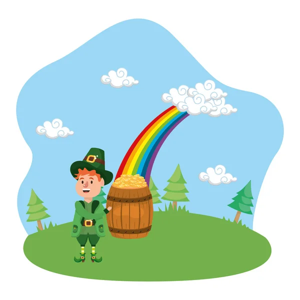 Leprechaun Gold Barrel Rainbow Vector Illustration — Stock Vector