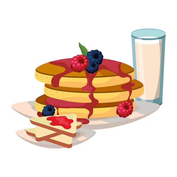Deliciosos Platos Desayuno Sabrosos Vector Dibujos Animados Ilustración Diseño Gráfico — Vector de stock