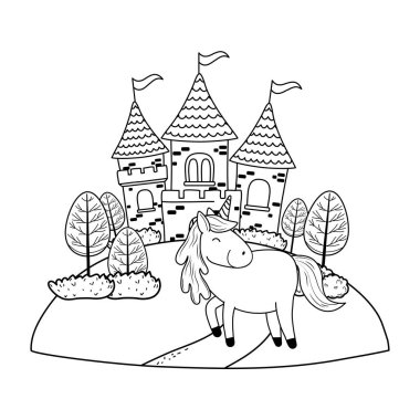 şirin peri masalı unicorn castle manzara vektör çizim tasarım ile