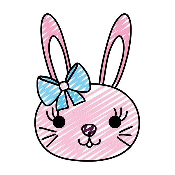 Doodle Kawaii Weiblich Kaninchen Kopf Tier Vektor Illustration — Stockvektor