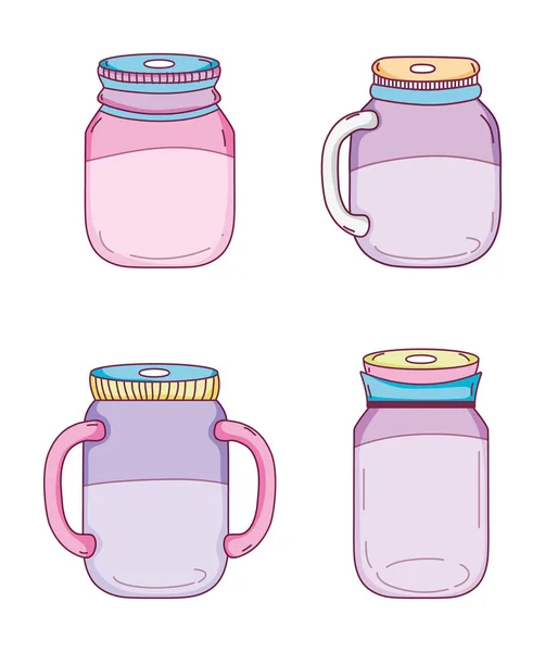 Set Mason Jar Drawings Collection Pastel Colors Vector Illustration Graphic — Stock Vector