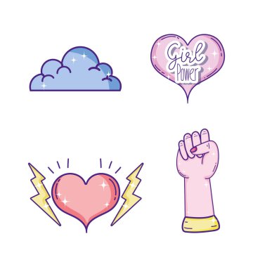 Kız güçler karikatür simgeler vektör çizim grafik tasarım