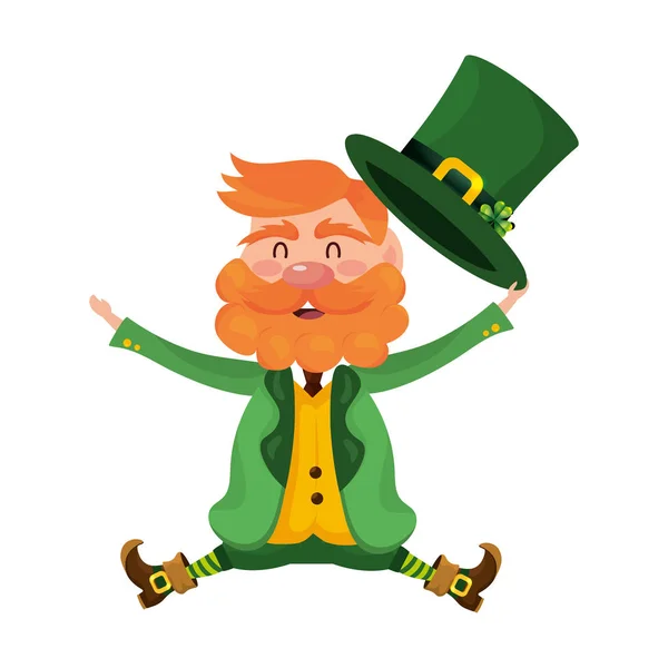 Leprechaun Dwarf Man Hat Jump Vector Illustration — Stock Vector