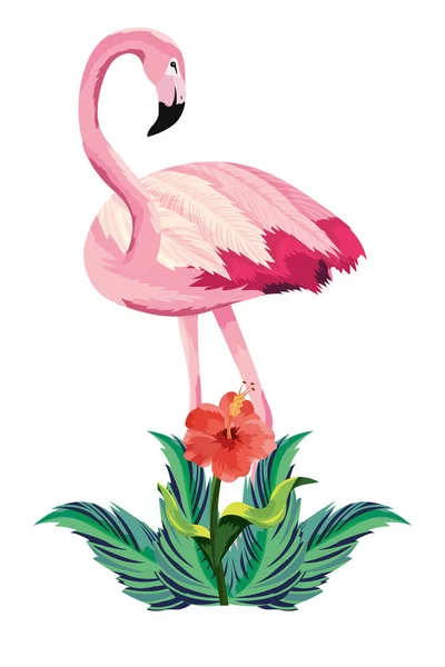 Tropischer Flamingo Mit Blumen Cartoon Vektor Illustration Grafik Design — Stockvektor