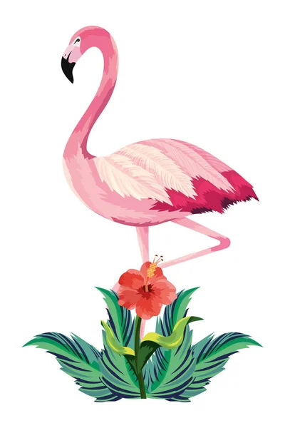 Tropischer Flamingo Mit Blumen Cartoon Vektor Illustration Grafik Design — Stockvektor