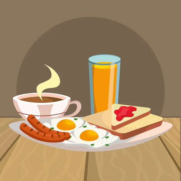 Heerlijk Smakelijk Ontbijt Houten Tafel Cartoon Vector Illustratie Grafisch Ontwerp — Stockvector