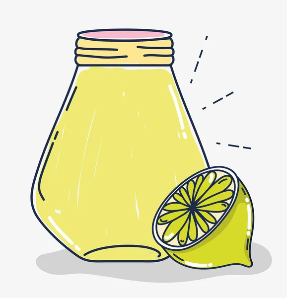 Limonada Zumo Fruta Botella Vidrio Vector Dibujos Animados Ilustración Diseño — Vector de stock