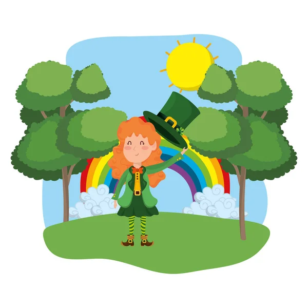 Patricks Day Elf Och Rainbow Tecknade Vektor Illustration Grafisk Design — Stock vektor