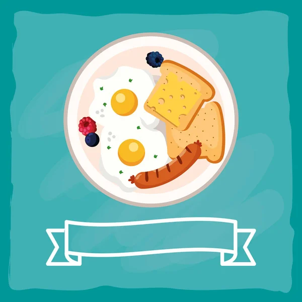 Vynikající Chutné Snídaně Jídlo Pásu Nápis Kreslené Vektorové Ilustrace Grafický — Stockový vektor