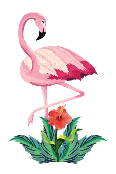 Tropischer Flamingo Mit Blumen Cartoon Vektor Illustration Grafik Design — Stockvektor