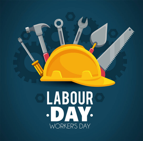 helmet with construction tools to labour holiday vector illustration