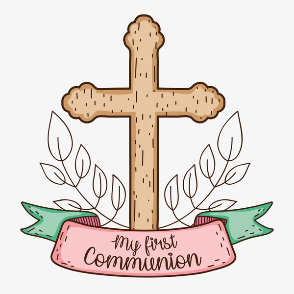 Première Communion Avec Croix Branches Laisse Une Illustration Vectorielle — Image vectorielle