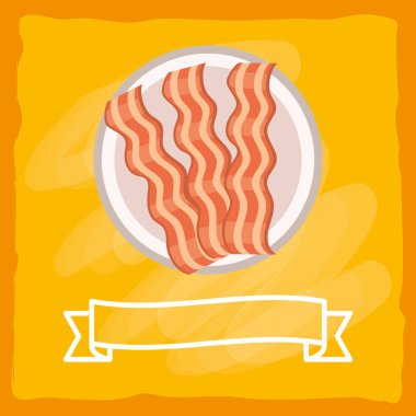 delicious tasty bacon ribbon banner cartoon vector illustration graphic design clipart