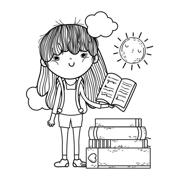 Feliz Niña Leyendo Libros Vector Ilustración Diseño — Vector de stock