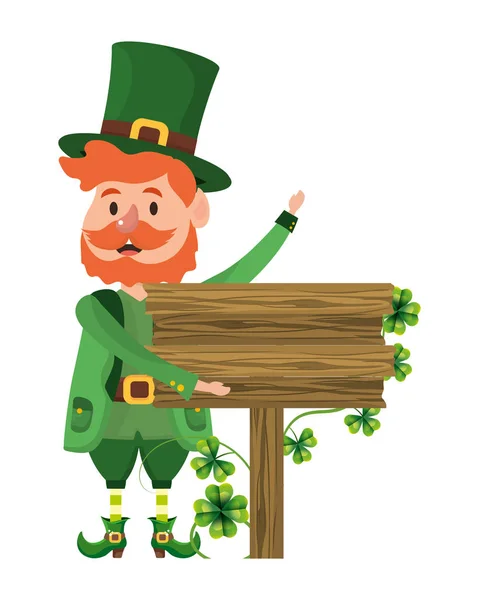 Patricks Dag Kabouter Met Houten Teken Cartoon Vector Illustratie Grafisch — Stockvector