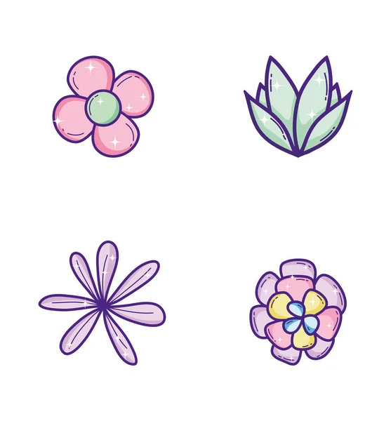 Conjunto Flores Bonitos Desenhos Animados Ilustração Vetorial Design Gráfico — Vetor de Stock