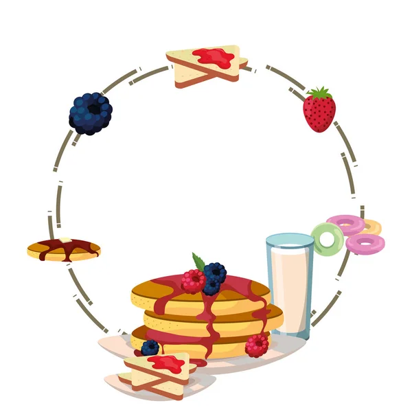 Вкусный Вкусный Завтрак Круглый Иконка Мультипликационный Векторный Графический Дизайн — стоковый вектор