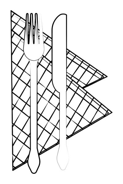 Küchenutensilien Gabel Mit Messer Über Serviette Cartoon Vektor Illustration Grafik — Stockvektor