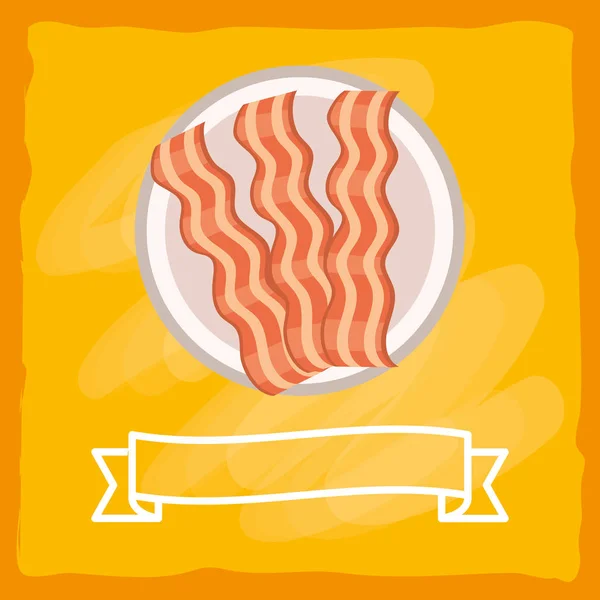 Delicious Tasty Bacon Ribbon Banner Cartoon Vector Illustration Graphic Design — Stock Vector