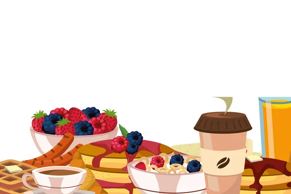 Délicieux Délicieux Petit Déjeuner Repas Dessin Animé Vecteur Illustration Conception — Image vectorielle