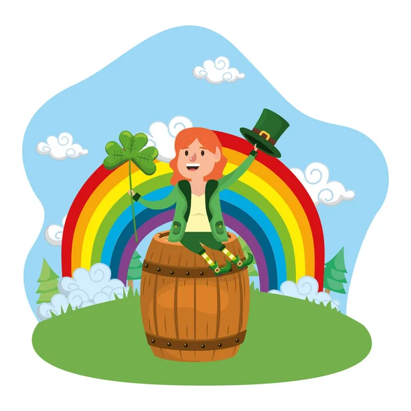 Patricks Day Elf Rainbow Cartoon Vector Illustration Graphic Design — Stock Vector