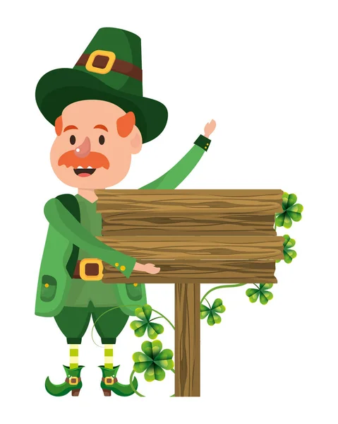 Patricks Dag Kabouter Met Houten Teken Cartoon Vector Illustratie Grafisch — Stockvector