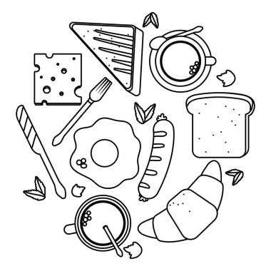lezzetli lezzetli breakfast set çizgi film vektör çizim grafik tasarım