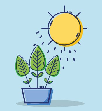 güneş hava vektör çizim ile doğrusal yaprakları bitki