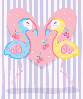 Punchy pastel Flaman ve meyve vektör çizim grafik tasarım