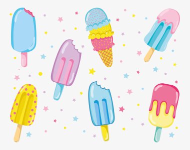 Punchy pastel çubuklu dondurmayı koleksiyonu vektör çizim grafik tasarım