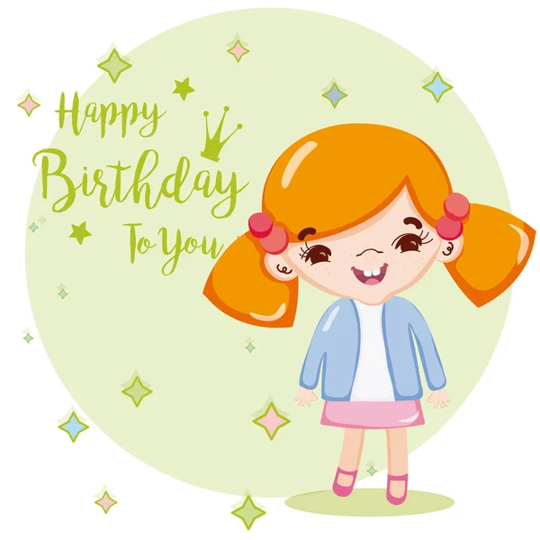 Feliz Cumpleaños Usted Tarjeta Con Hermosa Chica Dibujos Animados Vector — Vector de stock