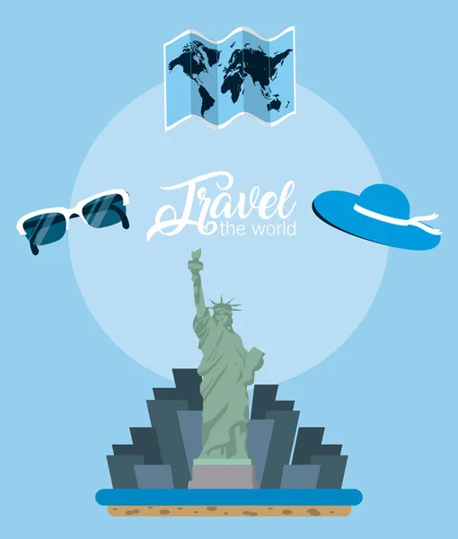 Travel World Liberty Statue Symbols Vector Illustration Graphic Design — Stock Vector