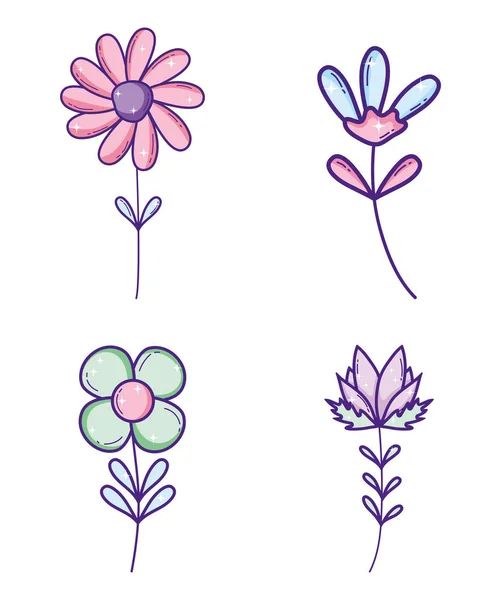 Verzameling Van Cute Bloemen Tekenfilms Vector Illustratie Grafisch Ontwerp — Stockvector