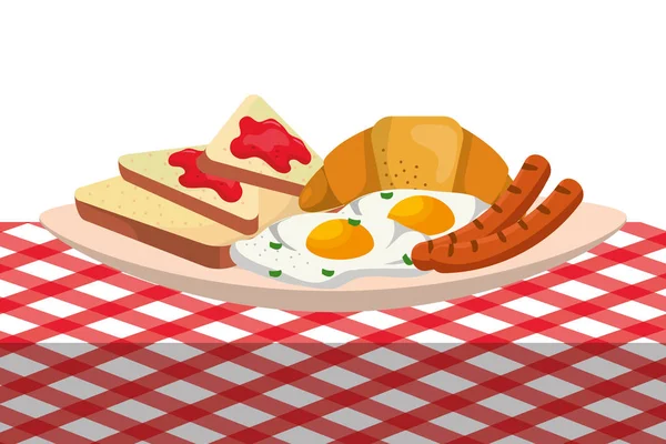 Lezzetli Lezzetli Breakfast Piknik Kavramı Karikatür Vektör Çizim Grafik Tasarım — Stok Vektör