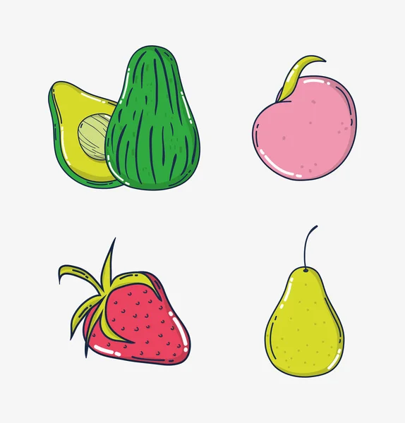 Conjunto Frutas Desenhos Animados Coleção Vetor Ilustração Design Gráfico — Vetor de Stock