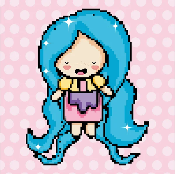 Pixel Arte Bonito Menina Personagem Desenho Animado Vetor Ilustração Gráfico —  Vetores de Stock