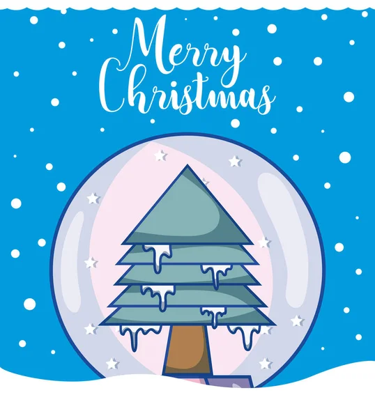 Merry Christmas Card Tree Ball Cartoons Vector Illustration Graphic Design — Stock Vector