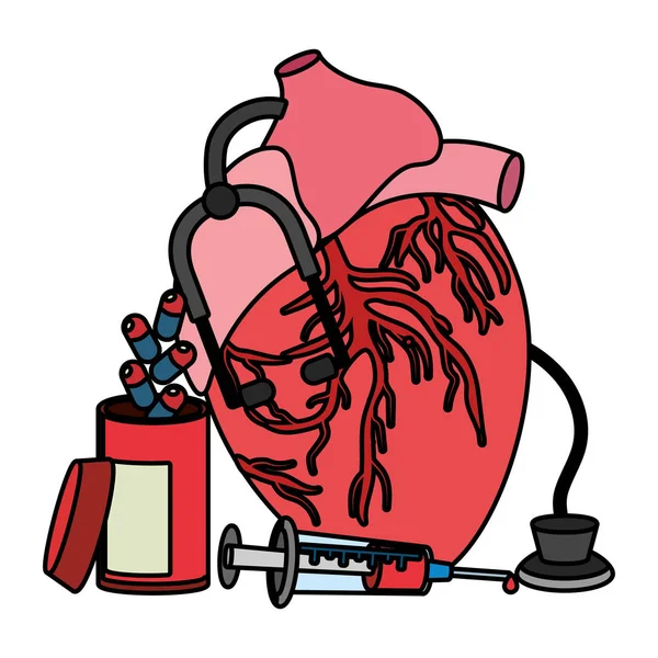 Cuidado Salud Anatomía Humana Corazón Dibujos Animados Vector Ilustración Diseño — Archivo Imágenes Vectoriales