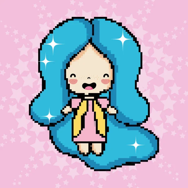 Pixel Arte Bonito Menina Personagem Desenho Animado Vetor Ilustração Gráfico — Vetor de Stock