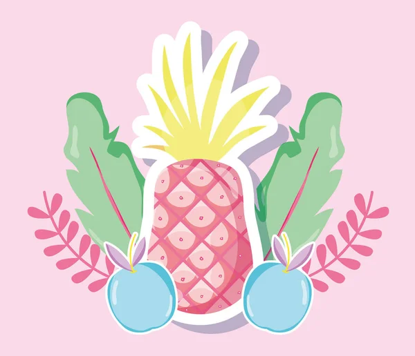 Punchy Pastel Fruits Birds Vector Illustration Graphic Design — Stock Vector