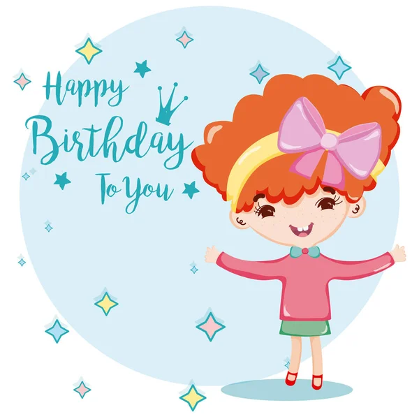 Feliz Cumpleaños Usted Tarjeta Con Hermosa Chica Dibujos Animados Vector — Vector de stock