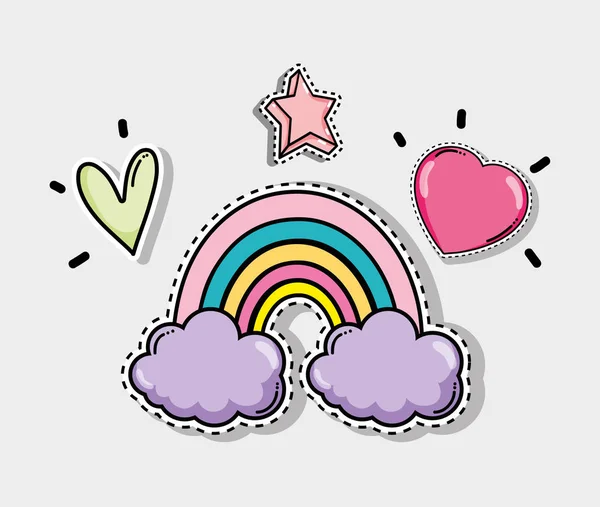 かわいい虹の星と心ベクトル イラスト グラフィック デザイン — ストックベクタ
