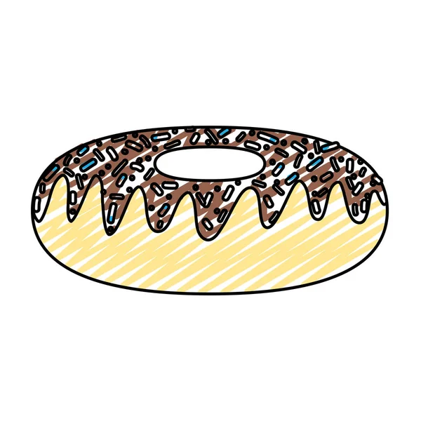 Doodle Delicioso Doce Donut Lanche Alimento Vetor Ilustração —  Vetores de Stock