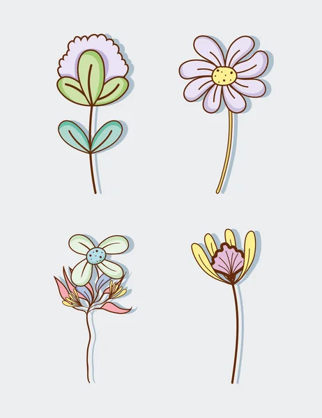 Çiçek Koleksiyonu Pastel Renkler Vektör Çizim Grafik Tasarım Üzerinde Çizim — Stok Vektör