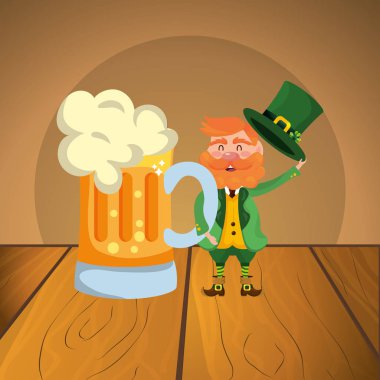 St patricks günü cin ahşap masa karikatür vektör çizim grafik tasarım üzerine