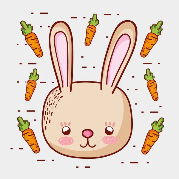 Lapin Mignon Avec Des Carottes Doodle Dessins Animés Vectoriel Illustration — Image vectorielle