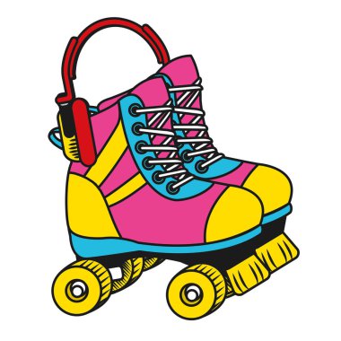 Tekerlekli paten earpod pop sanat karikatür vektör çizim grafik tasarım ile