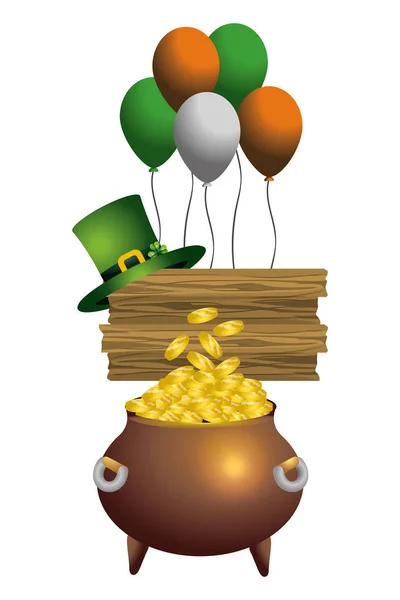 Leprechaun Chapéu Pote Globos Sinal Vetor Ilustração — Vetor de Stock